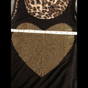 Wet Seal large black & leopard print high low tank with sheer back